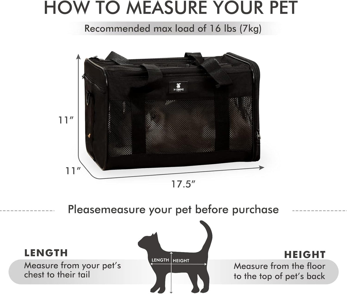 B-L143 X-Zone Pet Carrier, Airline Approved 17&quot;x11&quot;x11&quot; (Black)