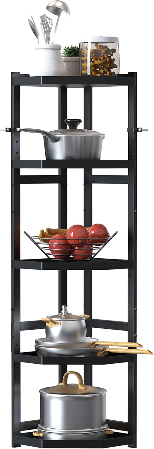 D-L18 AUROGLINT 5 TIer Corner Pot Rack Pan Organizer(Black)