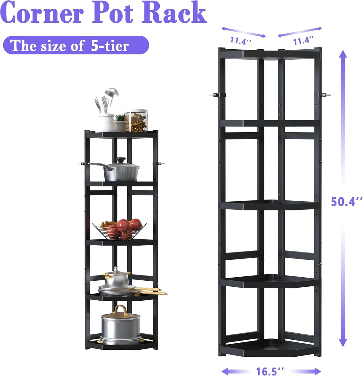 D-L18 AUROGLINT 5 TIer Corner Pot Rack Pan Organizer(Black)