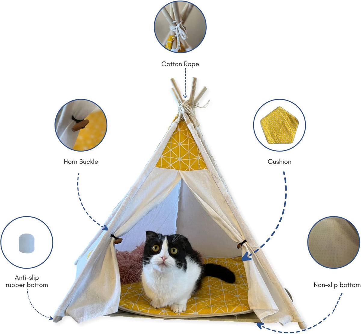 E-L208 POKO LOKO Pet Teepee for Small Dog or Cat (Yellow Trellis)