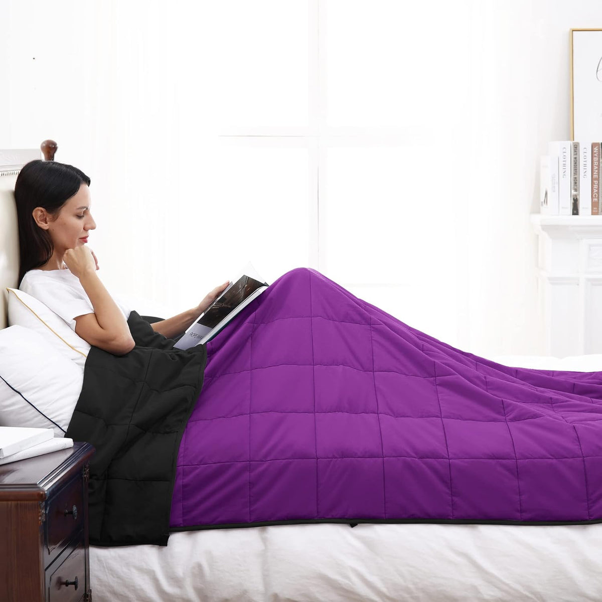 A-L84 JOYCHING Weighted Blanket 25lb King 86&quot;x92&quot; (Black/Purple) *Colors Differ from Stock Photo*