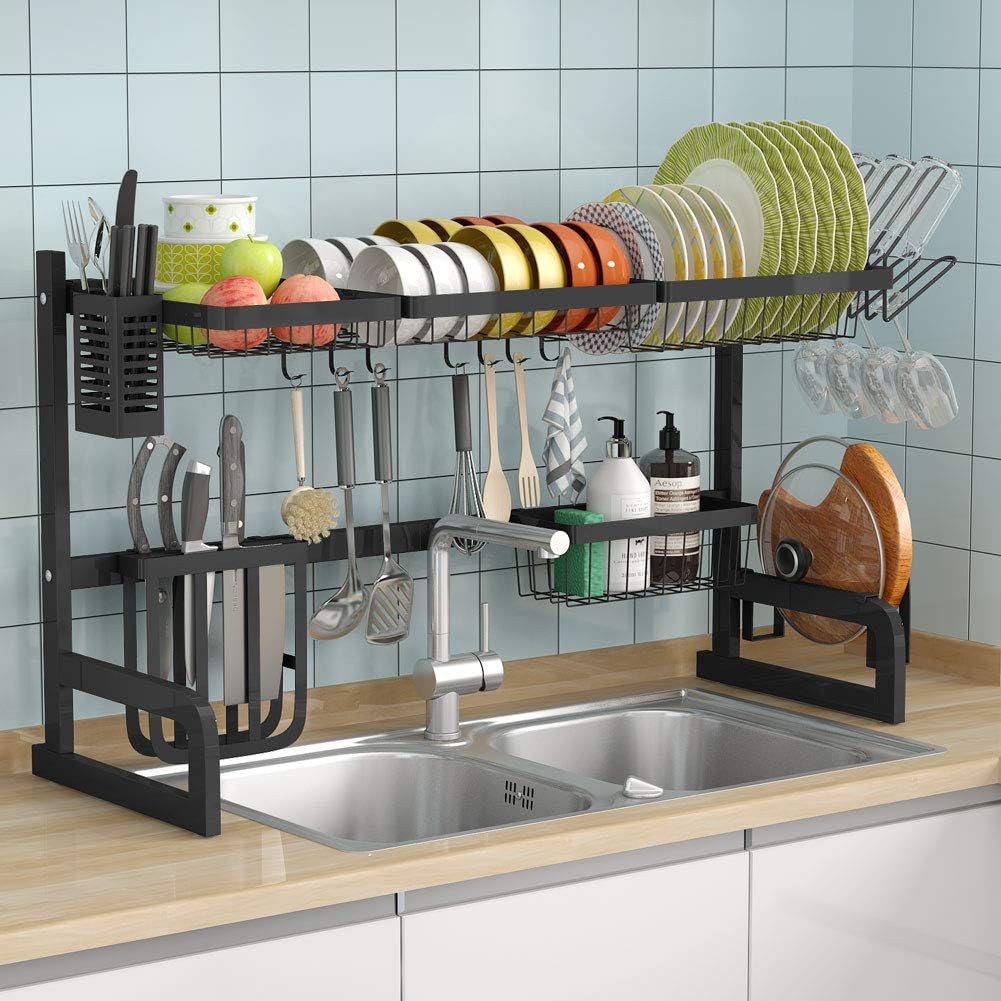 D-L29 EASYLIFE Over the Sink Dish Drying Rack Space Saver Shelves (Silver)