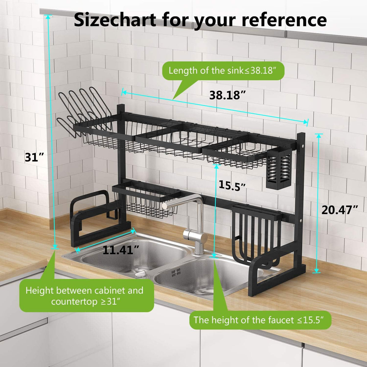 D-L29 EASYLIFE Over the Sink Dish Drying Rack Space Saver Shelves (Silver)