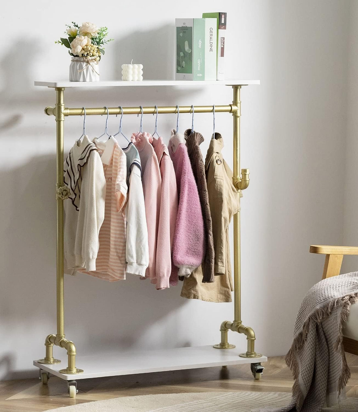 D-L26 Kids Clothing Garment Rack (White/Gold) *Style may differ from stock photo slightly; See Photos*