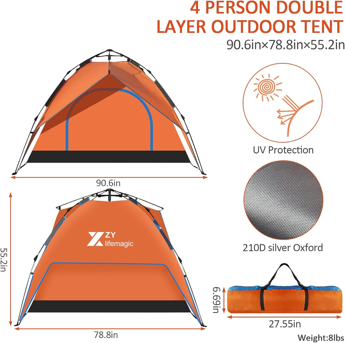 D-L45 ZYLIFEMAGIC Pop Up Camping Tent Double Layer (ARMY GREEN *NOT ORANGE*)