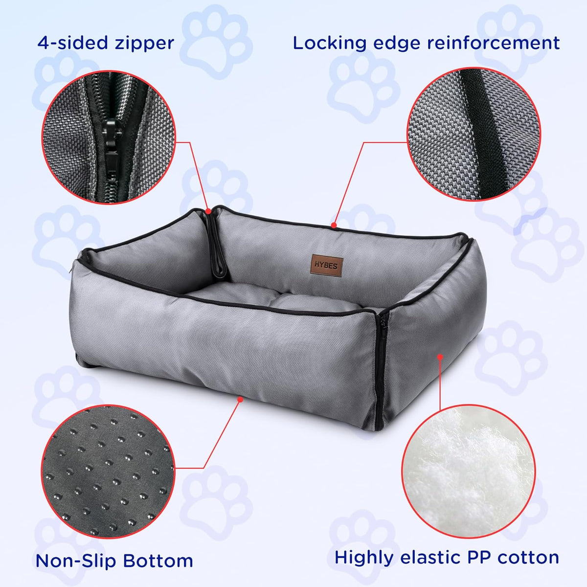 E-L221 Hybes Oxford Pet Bed Large (Grey)