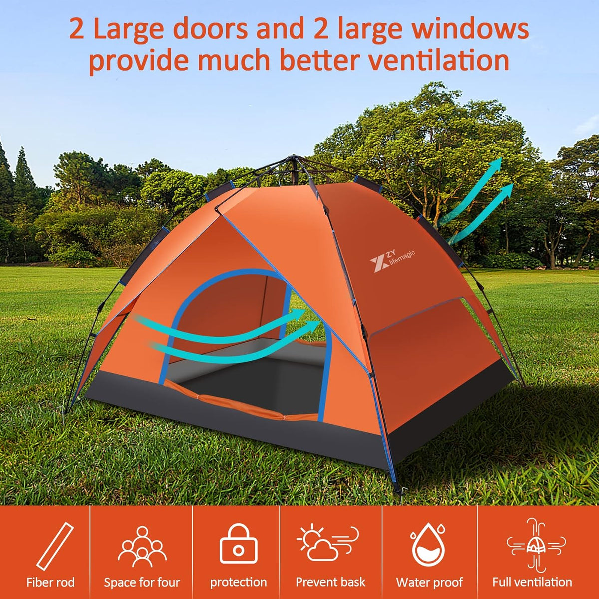 D-L45 ZYLIFEMAGIC Pop Up Camping Tent Double Layer (ARMY GREEN *NOT ORANGE*)