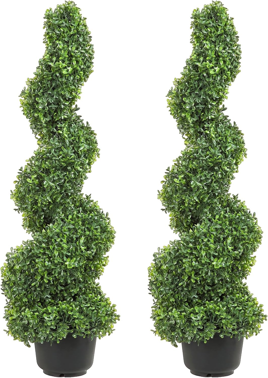 E-L57 2x VEVOR Artificial Boxwood Spiral Topiary Trees 4ft