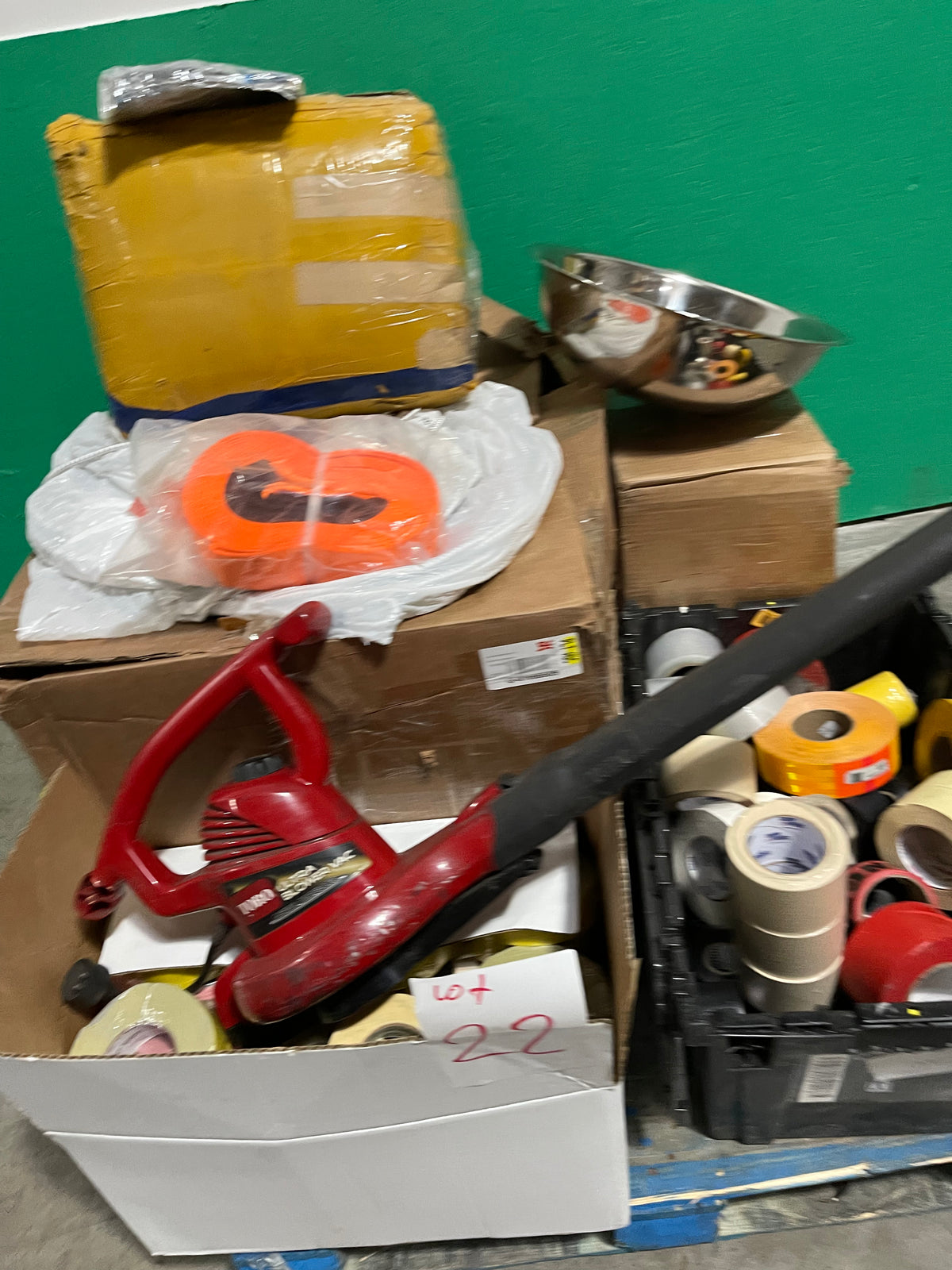 17b Lot #22 Pallet Of Assorted Goods Lots Of Tape, A Leafblower And More!