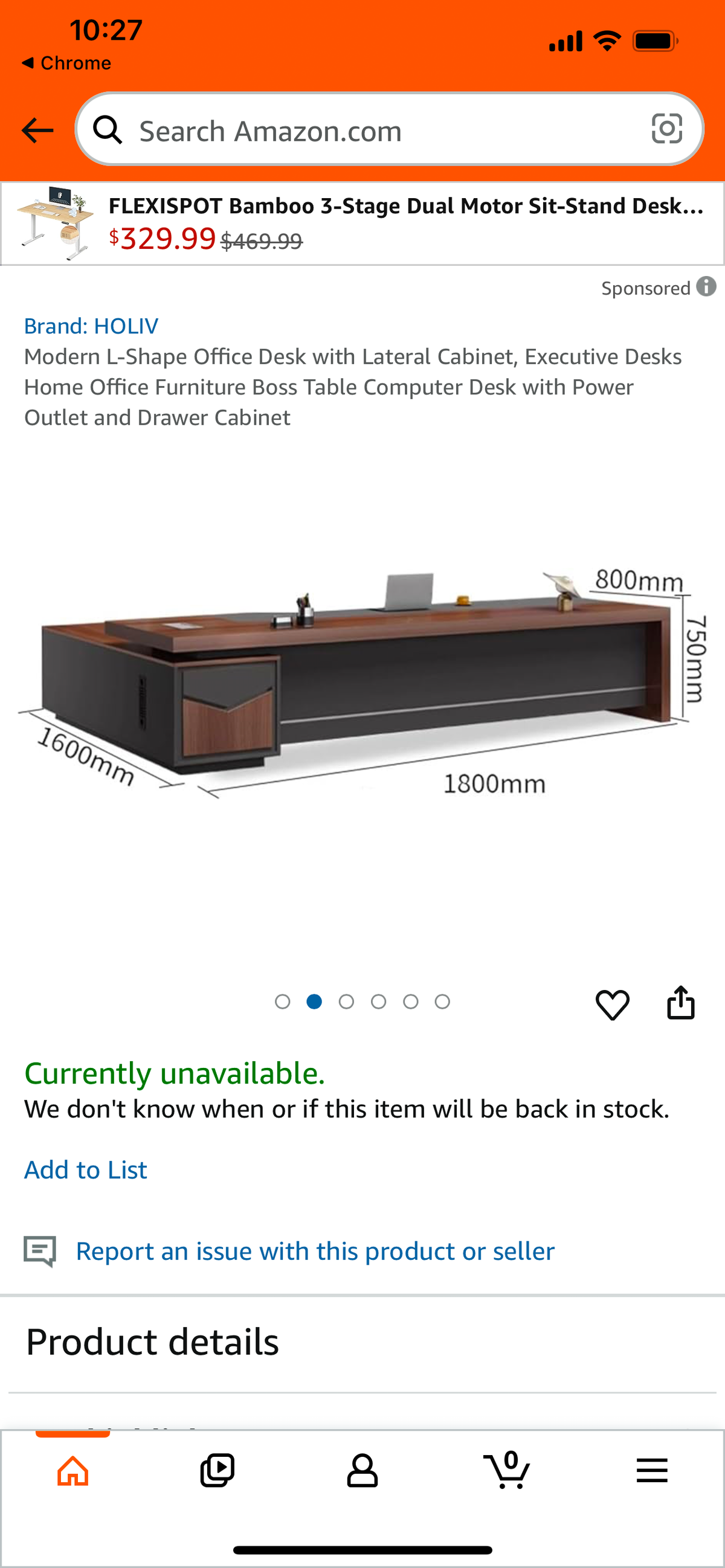 Lot #72 Holiv Modern L Shaped Desk *Damaged*