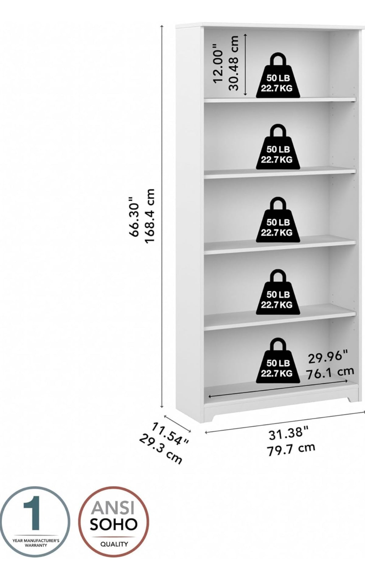 C-L30 Bush Furniture 5 Shelf Bookcase (White)