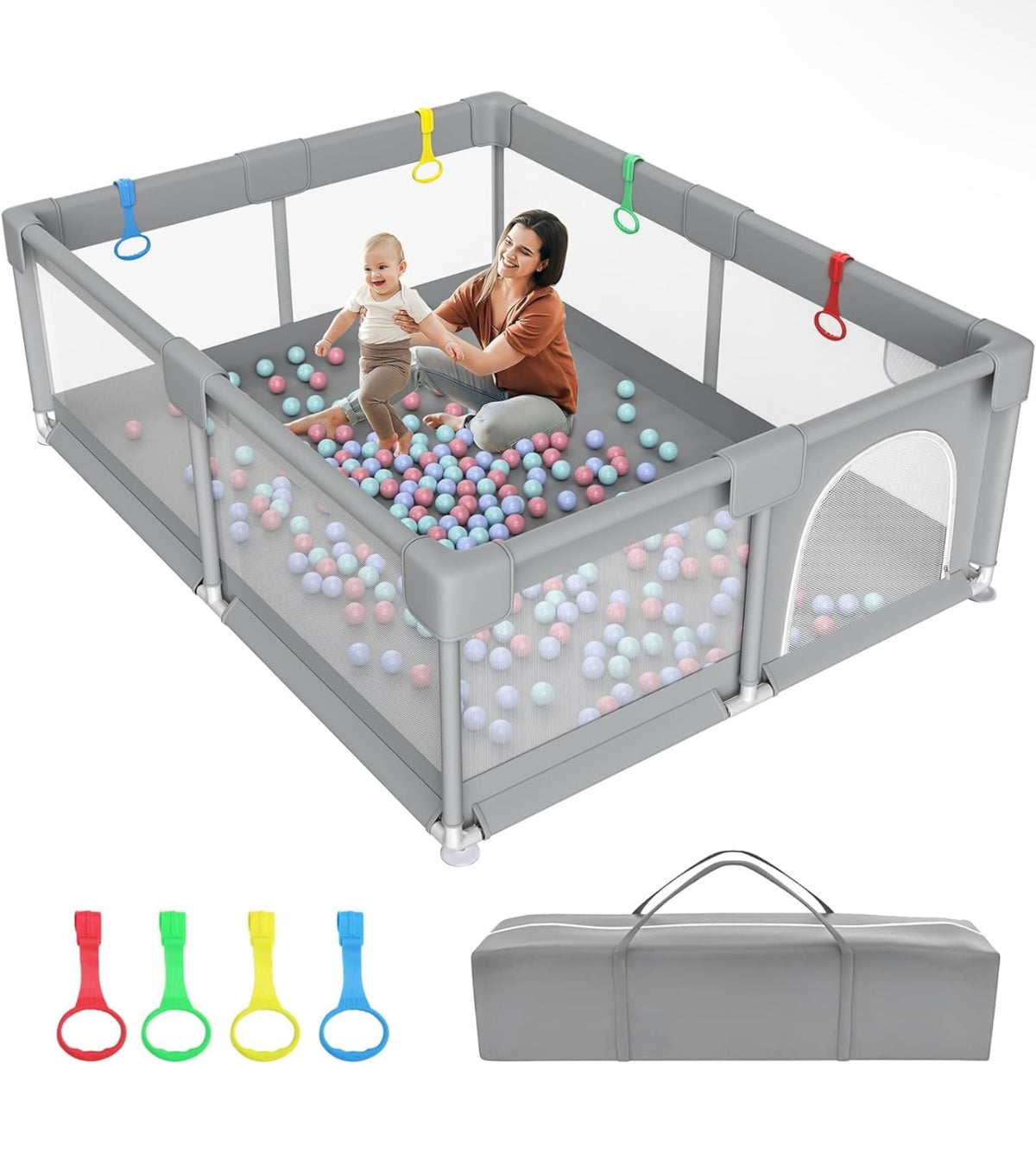 C-L172 SASRL Baby Playpen w/50 Piece Pit Balls 79x63x26&quot; (Grey)