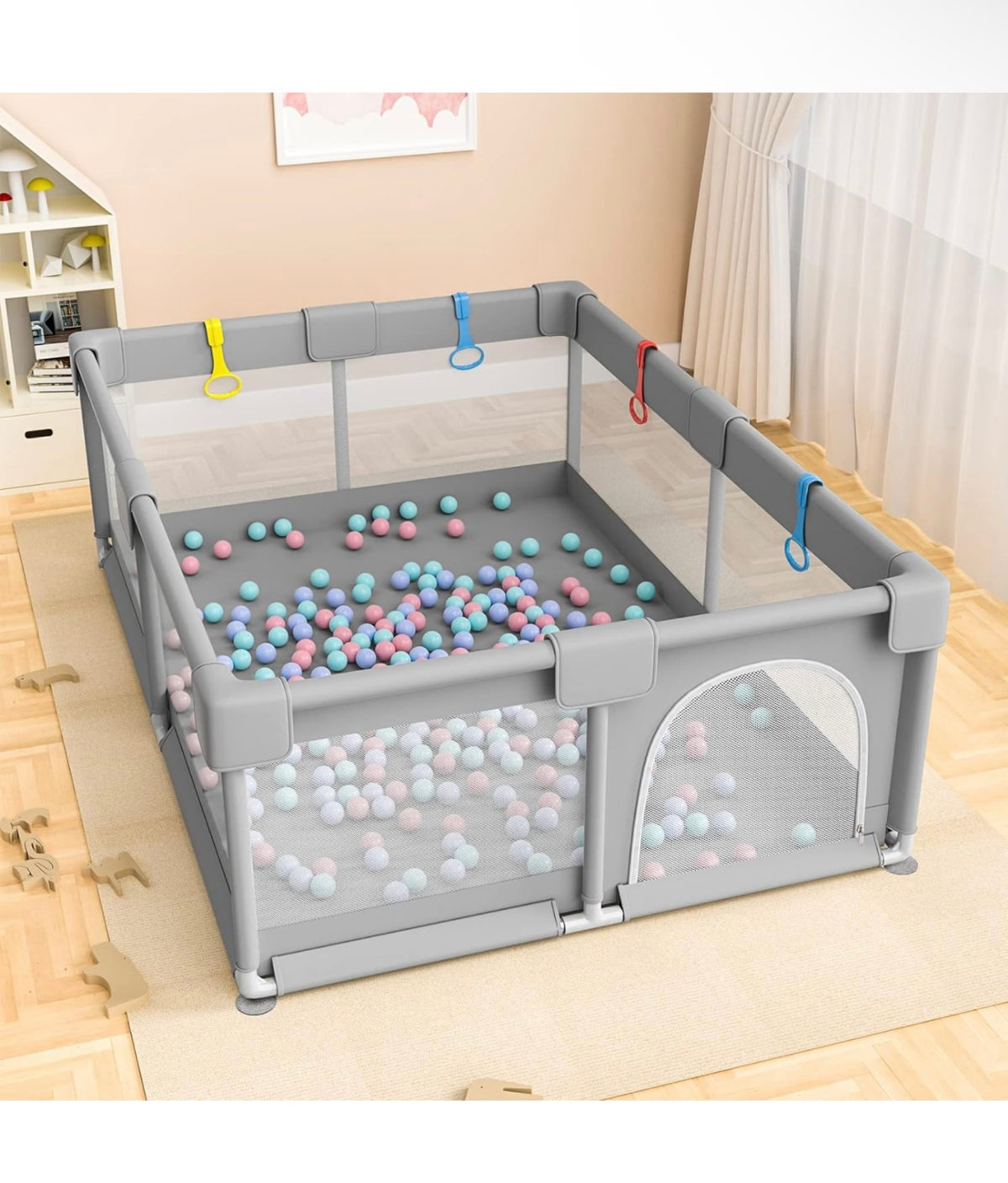 C-L172 SASRL Baby Playpen w/50 Piece Pit Balls 79x63x26&quot; (Grey)