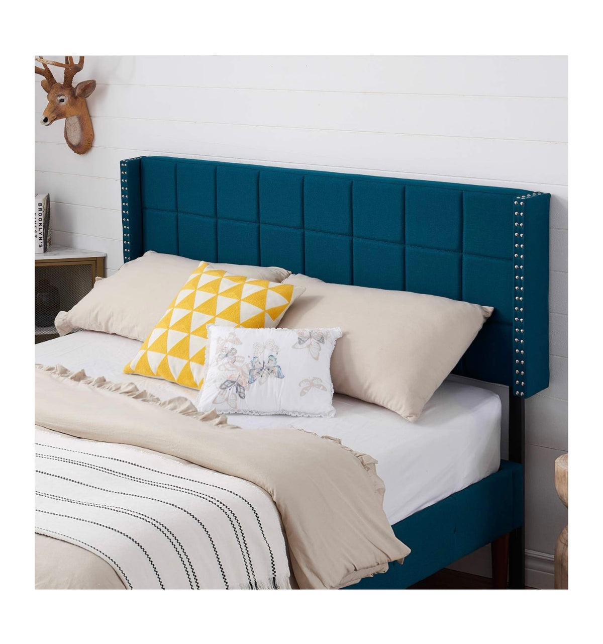 D-L169 VECELO Upholstered Headboard With Linen Fabric For FULL Bed (Cobalt)