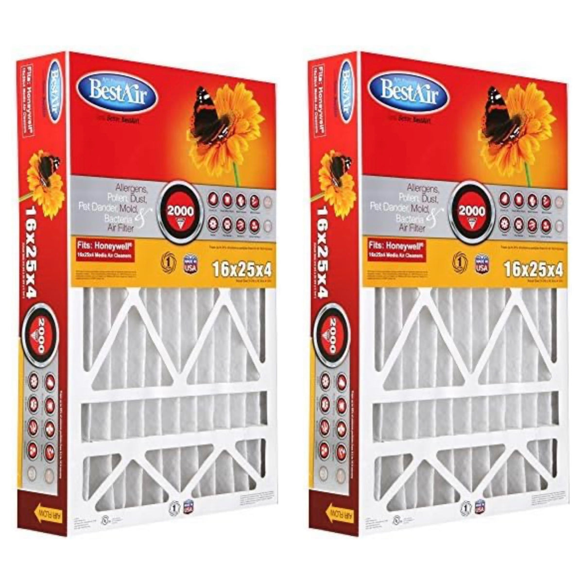 A-L72 BestAir HoneyWell 16x25x4 Air Filter Pack Of 2