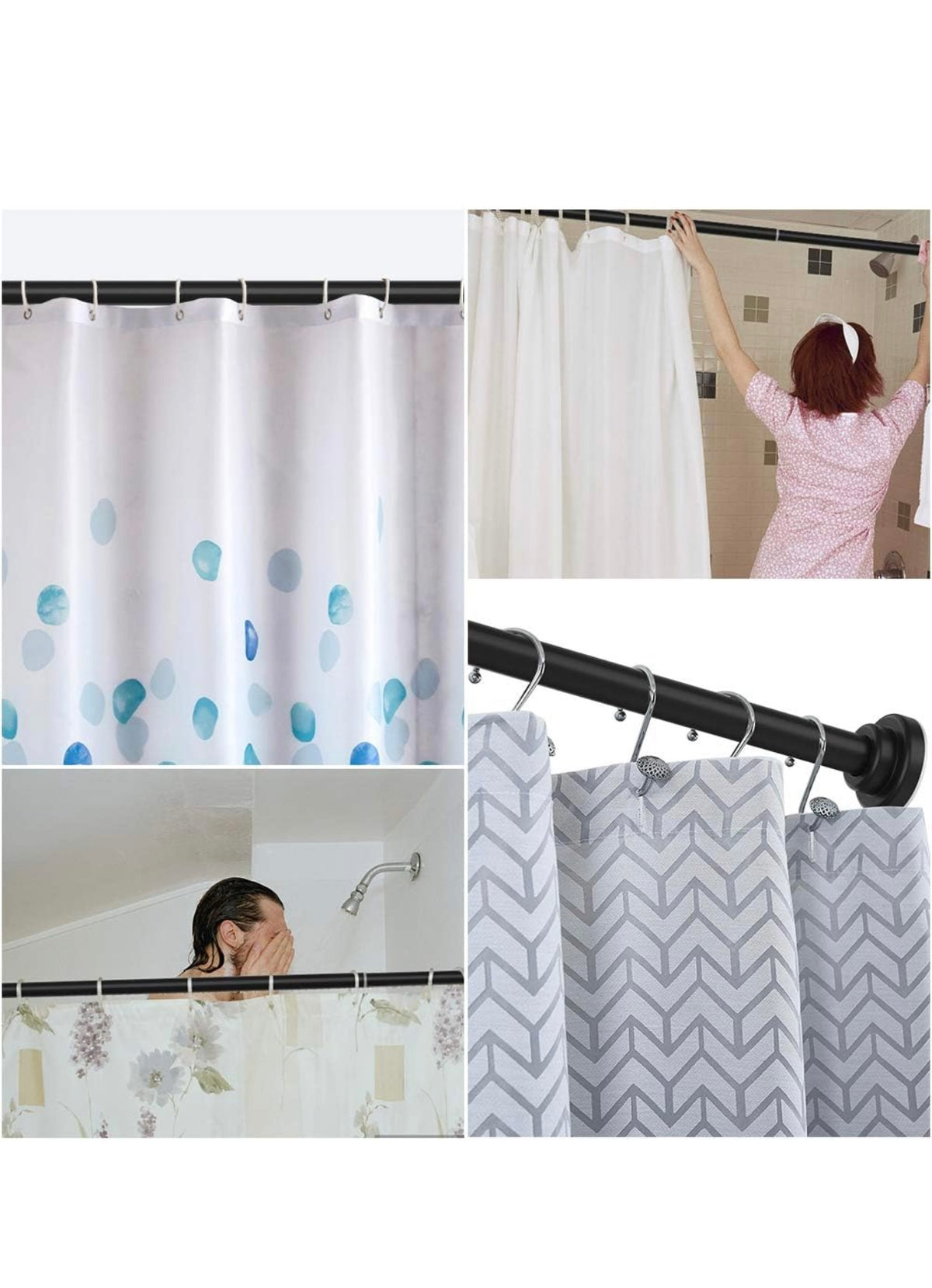 B-L43 KESHIDUN Adjustable Shower Curtain Rod 33&quot;-55&quot; (Black)