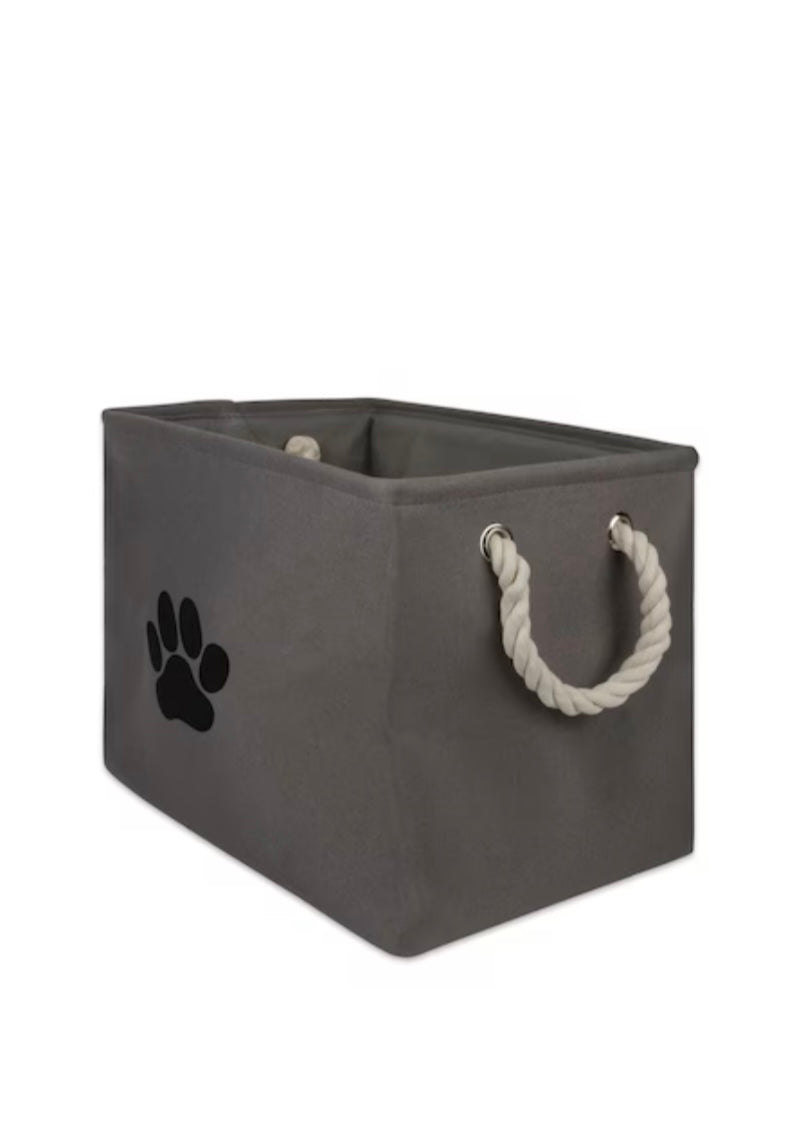 C-L75 2x DII Paw Print Collapsible Bin With Rope Handles, 10x12x16&quot; 2-Pack (Grey)