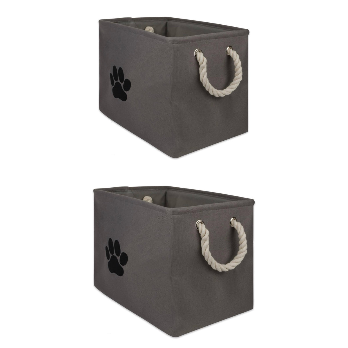 C-L75 2x DII Paw Print Collapsible Bin With Rope Handles, 10x12x16&quot; 2-Pack (Grey)