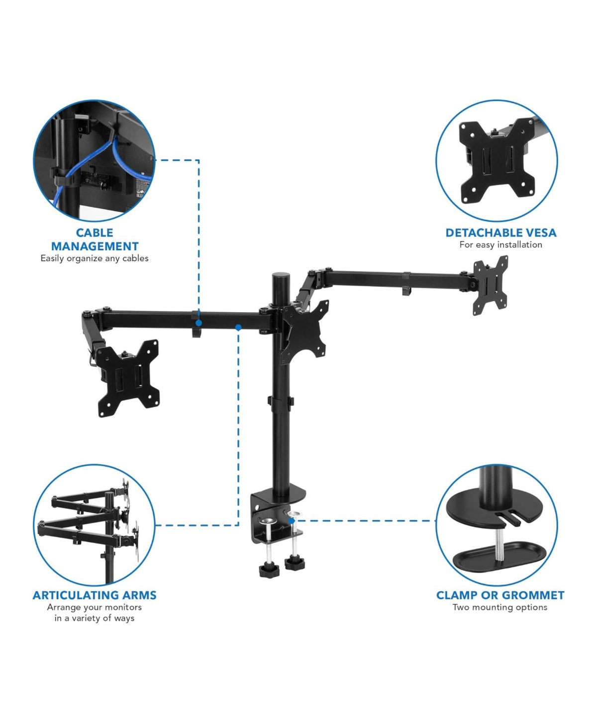 C-L98 Mount-It! Triple Monitor Mount, 3 Computer Screen Desk Stand, Fits Up 32&quot; Displays