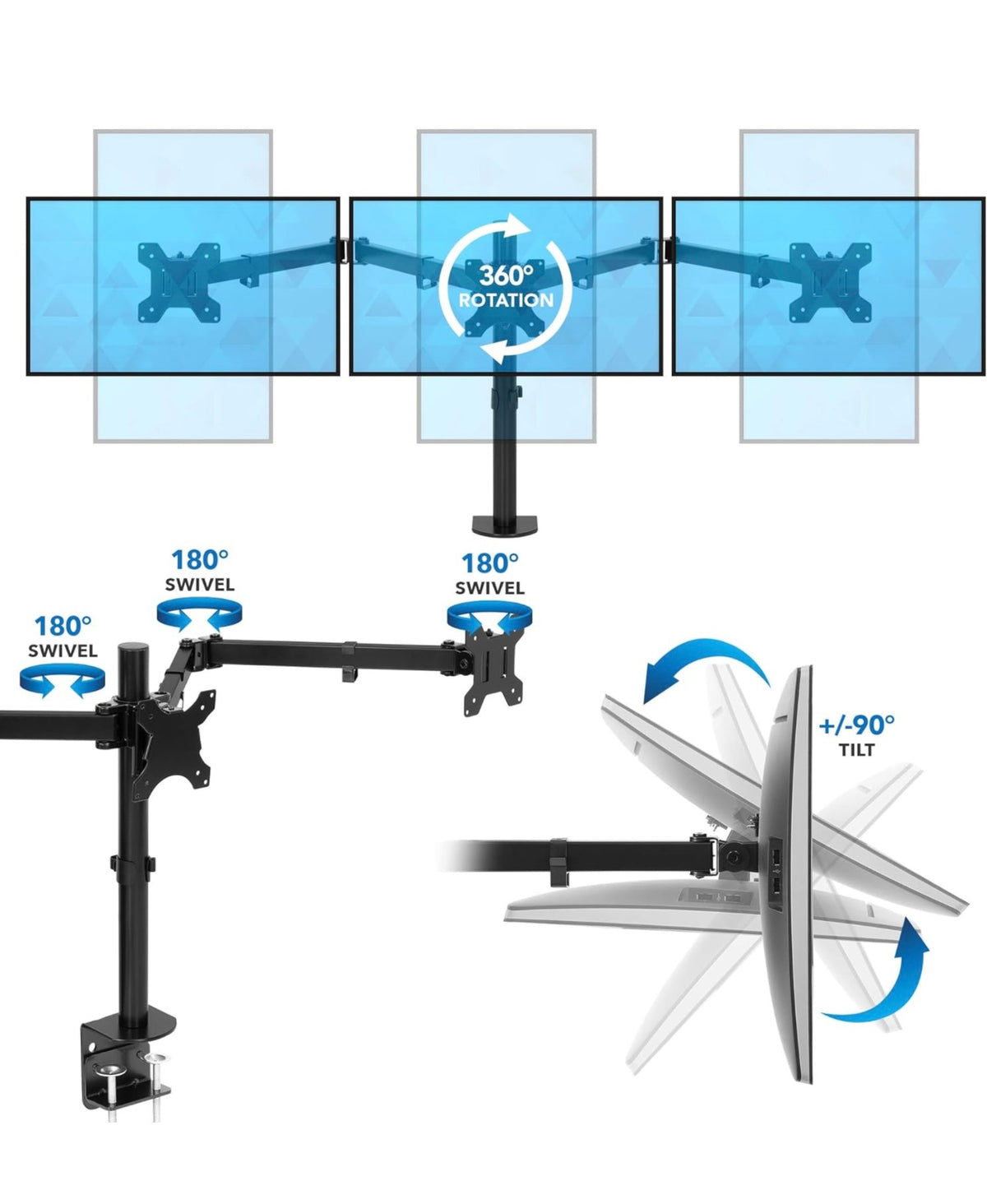 C-L98 Mount-It! Triple Monitor Mount, 3 Computer Screen Desk Stand, Fits Up 32&quot; Displays