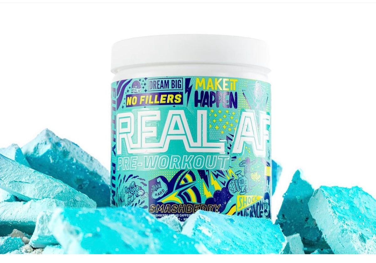 E-L149 2x REAL AF Pre-Workout Powder 2-Pack (SmashBerry) Best By Date: 02/08/2025