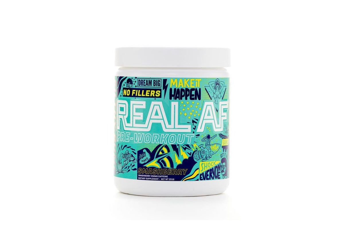 E-L149 2x REAL AF Pre-Workout Powder 2-Pack (SmashBerry) Best By Date: 02/08/2025