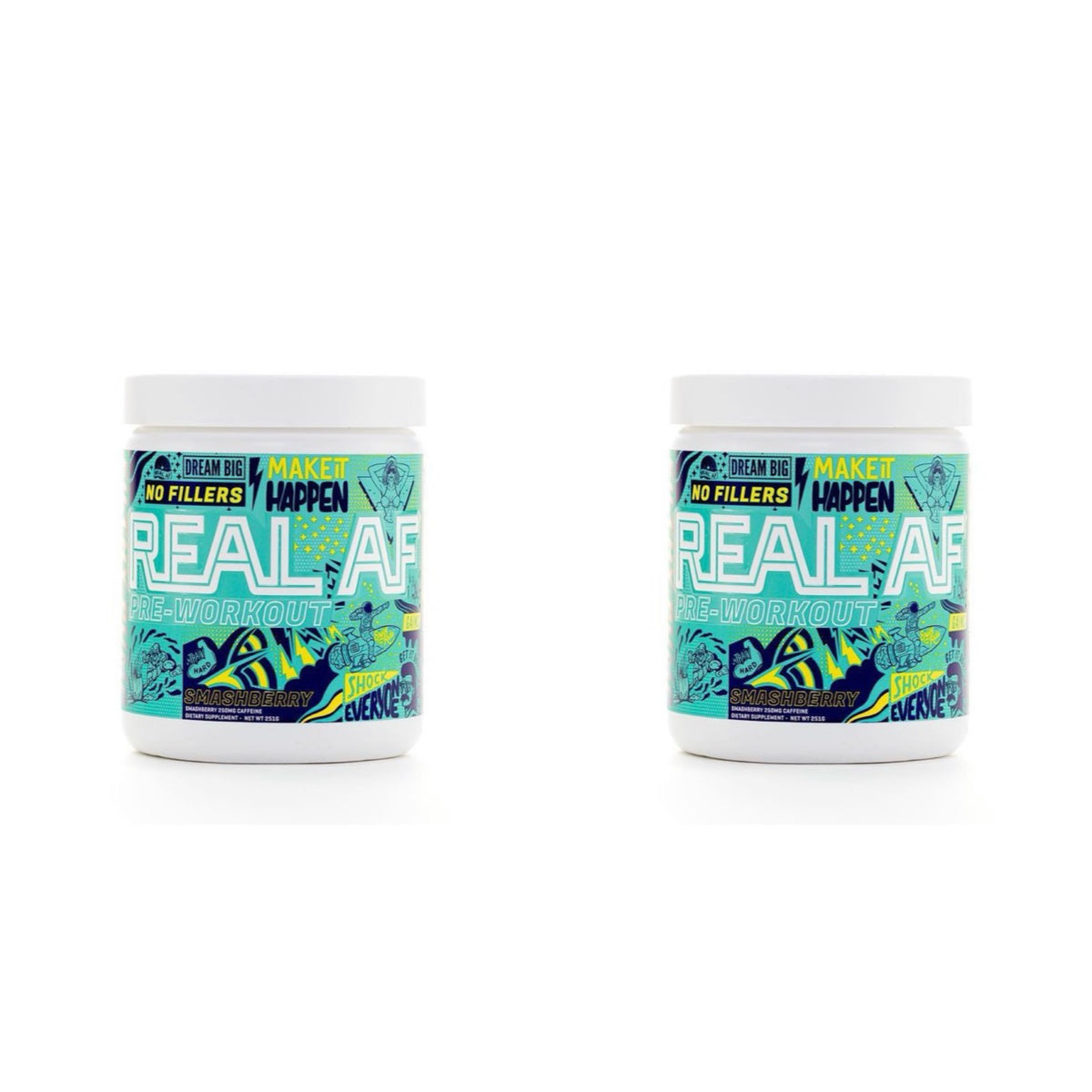 E-L149 2x REAL AF Pre-Workout Powder 2-Pack (SmashBerry) Best By Date: 02/08/2025