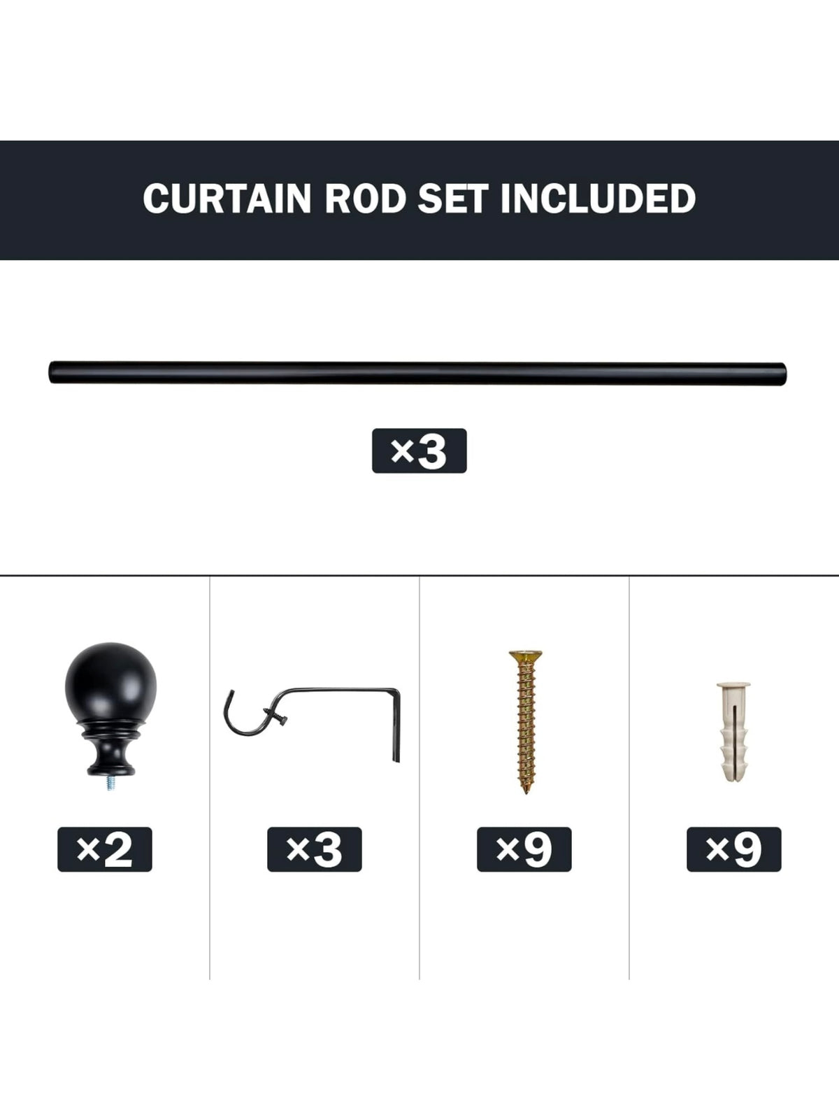 C-L162 IFELS Curtain Rod Modern Design M5, 72&quot;-144&quot; (Black)