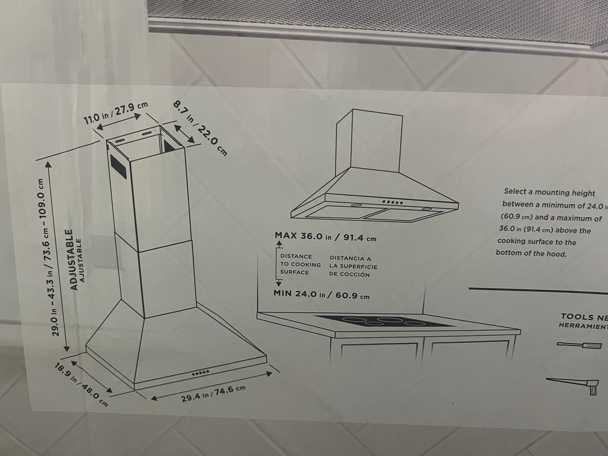 D-L179 Vissani 30&quot; W Convertible Wall Mount Range Hood, Stainless Steel MSRP: $242.49