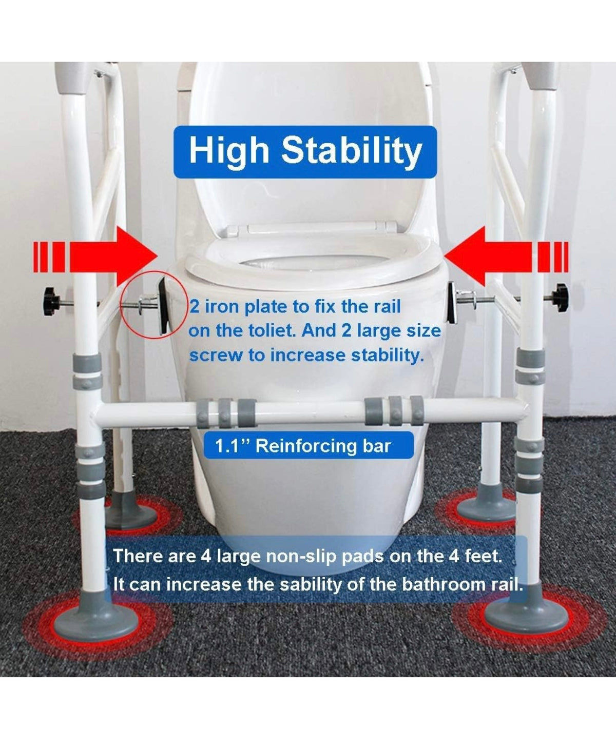 D-L196 HePesTer Toilet Safety Rails, Foldable &amp; Assembly Free Adjustable Height