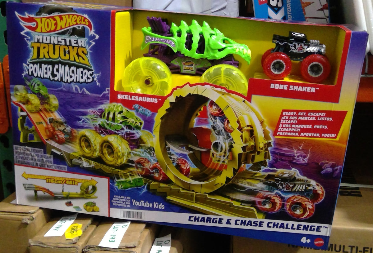 D-L141 HOT WHEELS Monster Trucks Power Smashers Charge &amp; Chase Challenge Playset