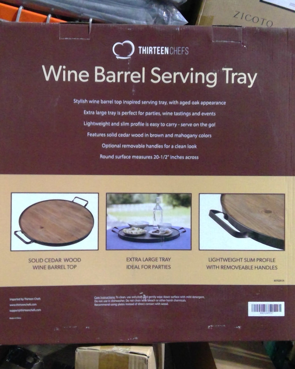 D-L4 THIRTEEN CHEFS Wine Barrel Serving Tray 20.5&quot; Round