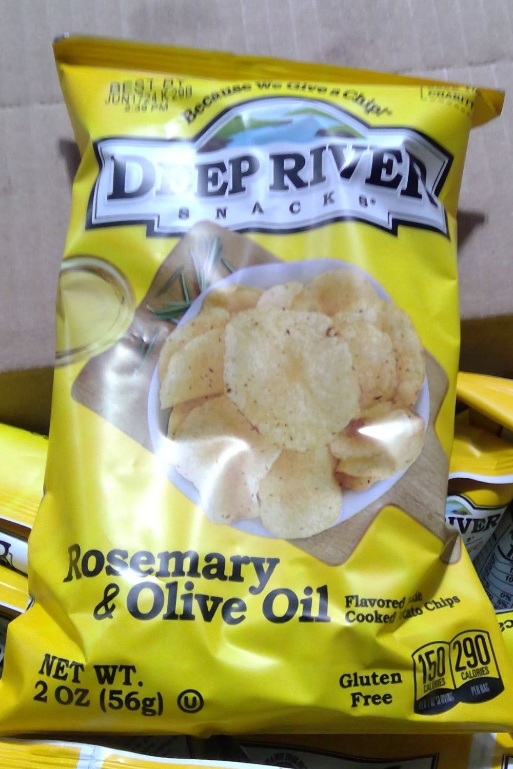 D-L46  22x DEEP RIVER Snacks Rosemary &amp; Olive Oil Kettle Potato Chips 2oz Bags