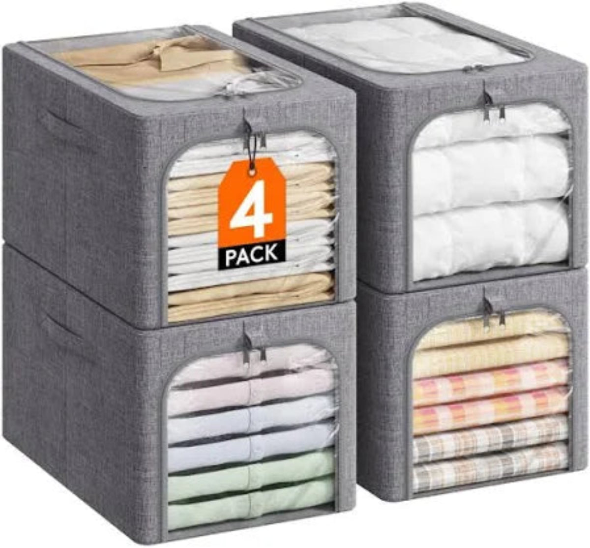 D-L12 4x Fabric Storage Bins (Grey) 16&quot;x20&quot; *Style slightly different than stock photos.*